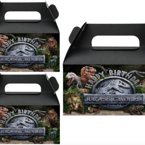 Birthday Party Favor Boxes, Dinosaur Theme Gift Treat Boxes, Pack of 10, Black - Picture 2 of 5